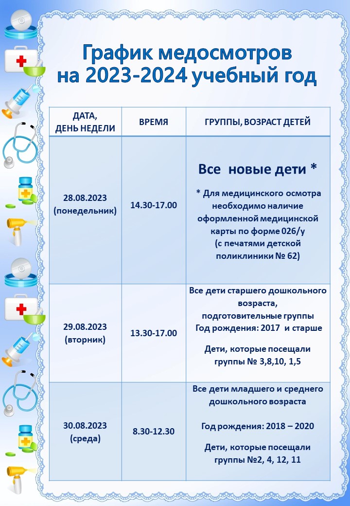 График медосмотров 2023 2024 учебный год
